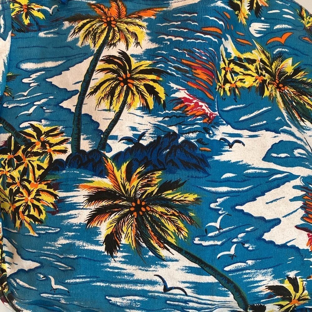 Beach Tote Tropical Print sz XL Vacation Zipper Cotton Lined Attached Pouch - Picture 2 of 7